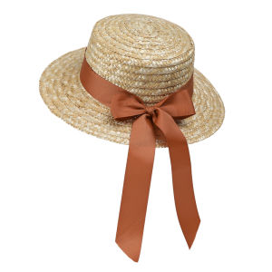 French Style Flat Top Straw Hat Women Summer Countryside Grass Woven Wheat Straw Sunshade Hat Holiday Beach Sun Hat