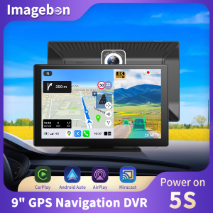 Imagebon 9"Dash Cam Wireless CarPlay Android Auto Dash Cam AUX Bluetooth Audio BT Phone Call Airplay Miracast Dashboard Car DVR