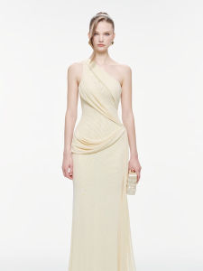 Elegant French Style Off-Shoulder Ruched Dress Slim Fit Luxury Evening