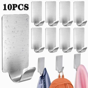 5/10PCS Self Adhesive Stainless Steel Hooks Heavy Duty Wall Hooks Hangers For Bathroom Towel Clothes Rack Kitchen Hook