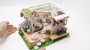 Mô hình đồ chơi sáng tạo DIY Nhà búp bê thủ công tự làm lấy bằng gỗ theo phong cách kiến trúc Trung Quốc Quán Cafe Mèo