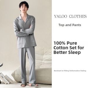 Home Wear for Men 100 Cotton Spring and Summer Long Sleeve and Pant
