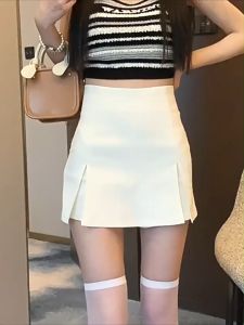 8824 Women Fashion Plain Wide Pleated Mini Skort High Waist Side Zipper Female Chic Lady Causal Basic Skirt Shorts Culotte