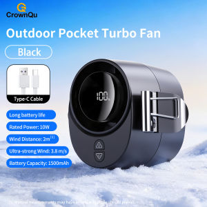 3000mAh Pocket Turbo Clip Fan Type-C Rechargeable with Digital Display 360° Adjustable 6 Speed Strong Wind Waist Cooling Fan