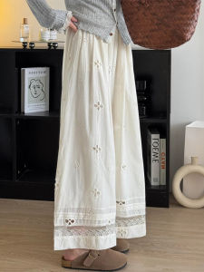 High Waist Lace Hollow out Casual Pants Womens Autumn New plus Size Loose Slimming Straight Leg Wide Leg Pants