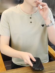 HENGYUANXIANG | Hengyuanxiang Mens Short Sleeve T-Shirt Casual Retro Chinese Style Base Shirt Summer Breathable Thin Cotton Polyester Blend