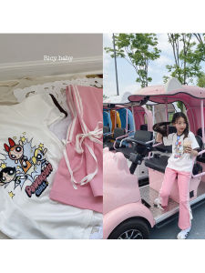 Summer Cotton Print Short Sleeve T-Shirt Pink Flared Sports Long Pants Girls Clothing Ricybaby New Arrival Original Design