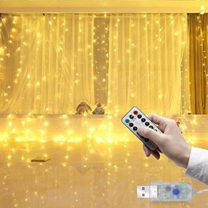 【TaroBall】 3M x 3M Remote Control LED Curtain Lights 8 Modes Waterproof Window Icicle String Lamp Home Decor Party Wedding Christmas Festival Room Light Decoration