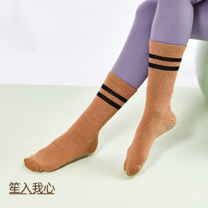 Womens Yoga Socks round Toe Medium Tube Floor Indoor Non-Slip Pilates Training Light Pressure Leg Socks Spring Summer