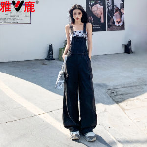 Yaloo Womens Denim Overalls Grey Black Wide Leg Workwear Loose Fit High Waist Casual Jeans Spring Autumn Fashion Youthful