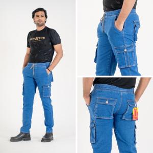 Mens  New Cargo Jeans Soft Denim Cargo Pants Relaxed Fit 6 Pockets Sizes 28-40