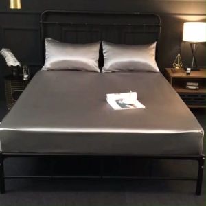 Satin Silk Fitted Sheet with Pillow Cover Soft Cool Touch 3 in 1 Bedding Set Queen Bed Sheets Solid Color
