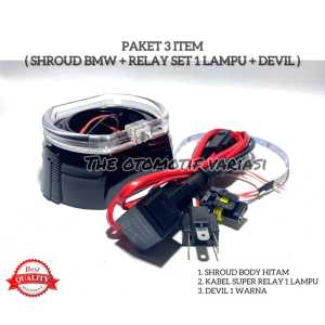 Paket Combo Super Hemat 3 Item Shroud BMW Classic Black Housing & Kabel Super Relay Set
