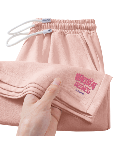 กางเกงขาสั้นกีฬาผ้าฝ้ายแท้สีชมพูสำหรับผู้หญิงในช่วงฤดูร้อน กางเกงขายาวทรงหลวมสบาย ๆ ห้าส่วน กางเกงขายาวทรงตรง