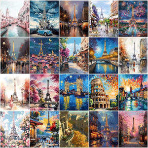 Paint By Numbers Eiffel Tower City Scenery Paintings on Number Crafts Supplies Adults Handiwork Oil Decoration Home