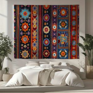 VIKAMA American Ethnic Style Geometric Tapestry Colorful Star Diamond Pattern Bedroom Feature Wall Decor Living Room Room Decor