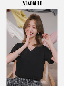 เสื้อยืดคอวีแขนสั้นผู้หญิง ทรงพอดีตัว สไตล์ฤดูร้อน สบายๆ ลำลอง โพลีเอสเตอร์ คอวี แขนสั้น แฟชั่น