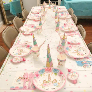 Unicorn Party Supplies Set Disposable Paper Plates Cups and Napkins Perfect for Birthday Parties Girl Baby Shower Decorations