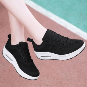 Air Cushion Black Rubber Shoes For Women On Sale Lightweight Comfort Mesh Breathable Thick Sole Casual Sneakers Shoes For Women