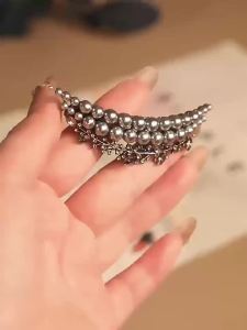 French Style Pearl Crystal Crescent Spring Clip Womens Back of Head Half-tied Hair Clip High-end Elegent Hair Accessories