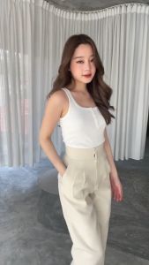 ราคาบริบท 799ซ่อมได้ - กางเกงขายาว กางเกงใส่ทำงาน รุ่น High Waist Pants สีพาสเทล