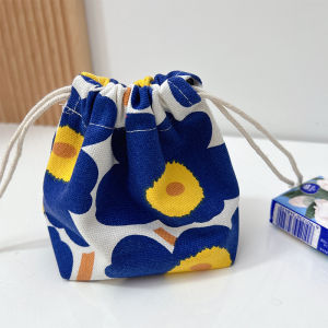 Japanese Cartoon Canvas Drawstring Storage Bag Sanitary Pads Organizer Bag Cosmetic Pouch Mini Coin Purse for Women