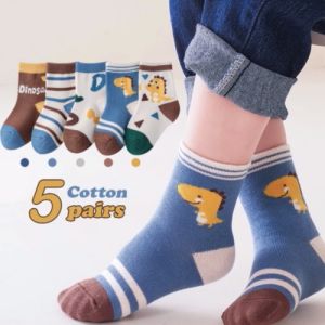 Kids High Quality 5 Pairs Cotton Socks with Printed Designs Colorful for Kids Boys and Girls 1-12 Years Old