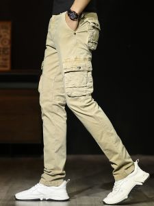Quần Dài Nam Mùa Thu Ống Đứng Quần Dài Co Giãn Nhiều Túi Quần Dài Công Sở Thời Trang Quần Dài Cotton Cạp Vừa Màu Kaki Quần Dài Thường Ngày