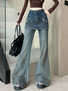 High Waist Wide Leg Jeans Womens Loose Fit Straight Micro Flared Pants Autumn Casual Style Zipper Closure Blue Denim Jeans