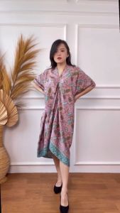 Mihar store / COD 3838 - Kaftan batik semi sutra premium midi dress wanita formal kondangan lebaran pesta casual kekinian bigsize jumbo