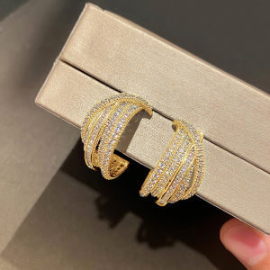 Huitan Geometric Design Women Hoop Earrings Fashion Party Accessories Full Shiny CZ Gold Color/Silver Color Charming Jewelry