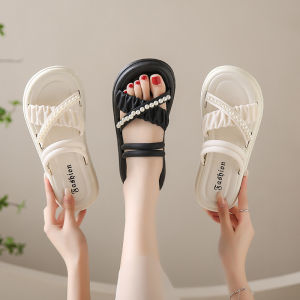 Pearl Platform Slippers Womens Summer Outwear 2024 New Arrival Two-Way Wear Fairy Style with Skirt Beach Seaside Sandals
