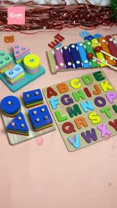 Mainan Edukasi Anak: Puzzle Kayu Huruf Angka & Xylophone Bayi