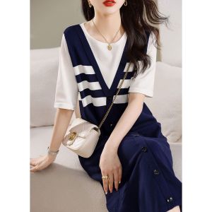 Stylish Versatile Color Block T-shirt Dress