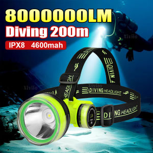New Rechargeable LED Diving Headlamp Strong Light Professional Diving 200M Head Flashlight Scuba Diving Headlight Fishing Torch