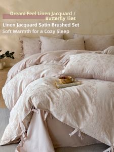 Kiss Dear | Retro Style Linen Sanded Cotton Sateen Jacquard Bed Sheet Set