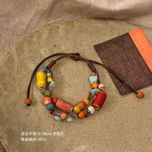 First Floor Porcelain New Chinese Woven Ceramic Bracelet Small Gravel Braid Rope Bracelet Summer Ethnic Style Jewelry Color Niche Style