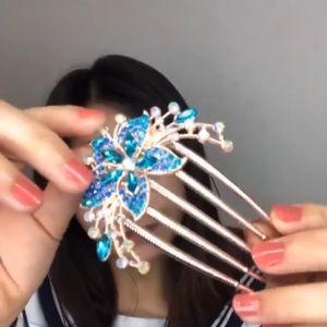 6 Colors Colorful Flowers Rhinestone Hairpins Exquisite Retro Women Crystal Hair Hairpin Fashion Hair Accessories