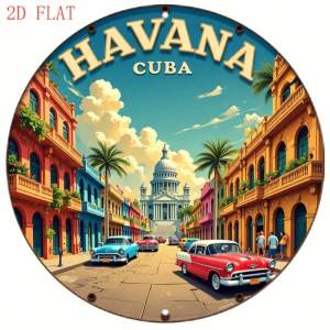 CIFBUY Metal Wall Art Vintage Havana Retro Cars Capitolio Sign Colorful Buildings Indoor Outdoor Home Bar Cafe Decor