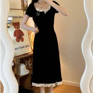 Sweet Fake Two-Piece Waist-High Contrast Dress
