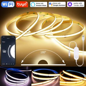 5V USB Tuya WiFi COB LED Strip Light 1m-5m Warm White Flexible Dimmable Lights 320leds/m RA90 Home Decoration for Alexa Google