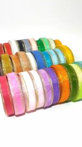 Fabbrica - Pita Organdi List Mas 1.25cm Organza 0.5inch Roll Untuk Kado Buket Bunga Hampers Parsel