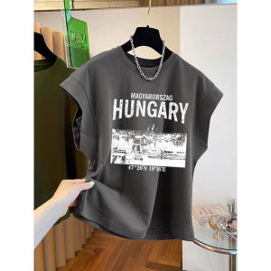 American Retro Print Shoulder Sleeveless T-Shirt Womens Summer Stylish Loose Casual Waistcoat Flying Sleeve Tops Tide