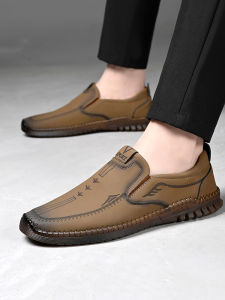 Mens Casual Business Shoes Slip-On Driving Shoes Cowhide Leather Anti-Slip Dad Shoes Bean Shoes Fall New Style Fashionable Single Shoes