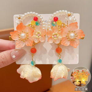 Childrens Glowing Flower Petal Tassel Hairpin Hanfu Girl Hair Accessories New Chinese Style Super Fairy Little Girl Headwear
