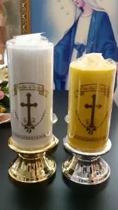 Chân đế để nến công giáo kim loại 6x8(cm) có 2 màu vàng và màu trắng bạc quà tặng công giáo