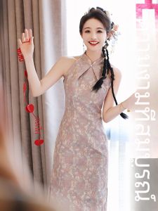 ชุดกี่เพ้าสีขาว ชุดแต่งงานสไตล์จีนใหม่ ชุดราตรีผู้หญิง ชุดราตรี ชุดทำงาน ชุดเดรสยาวปานกลาง เดรสยาวปานกลาง