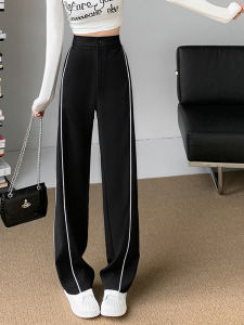 Black Straight Leg Suit Pants Womens Summer Thin High Waist Slimming Casual Trousers Drapey Cool Wide Leg Pants Spring Autumn