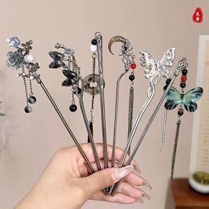 Trâm cài tóc cổ trang tua rua đá đen phong cách lạnh lùng quyến rũ LILA TRAMTOC3