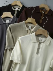 Designer Line Gentlemanly Vintage Summer Turn-down Collar Polo Shirt Knitted Trendy Half Sleeve Short Sleeve Fashionable Top